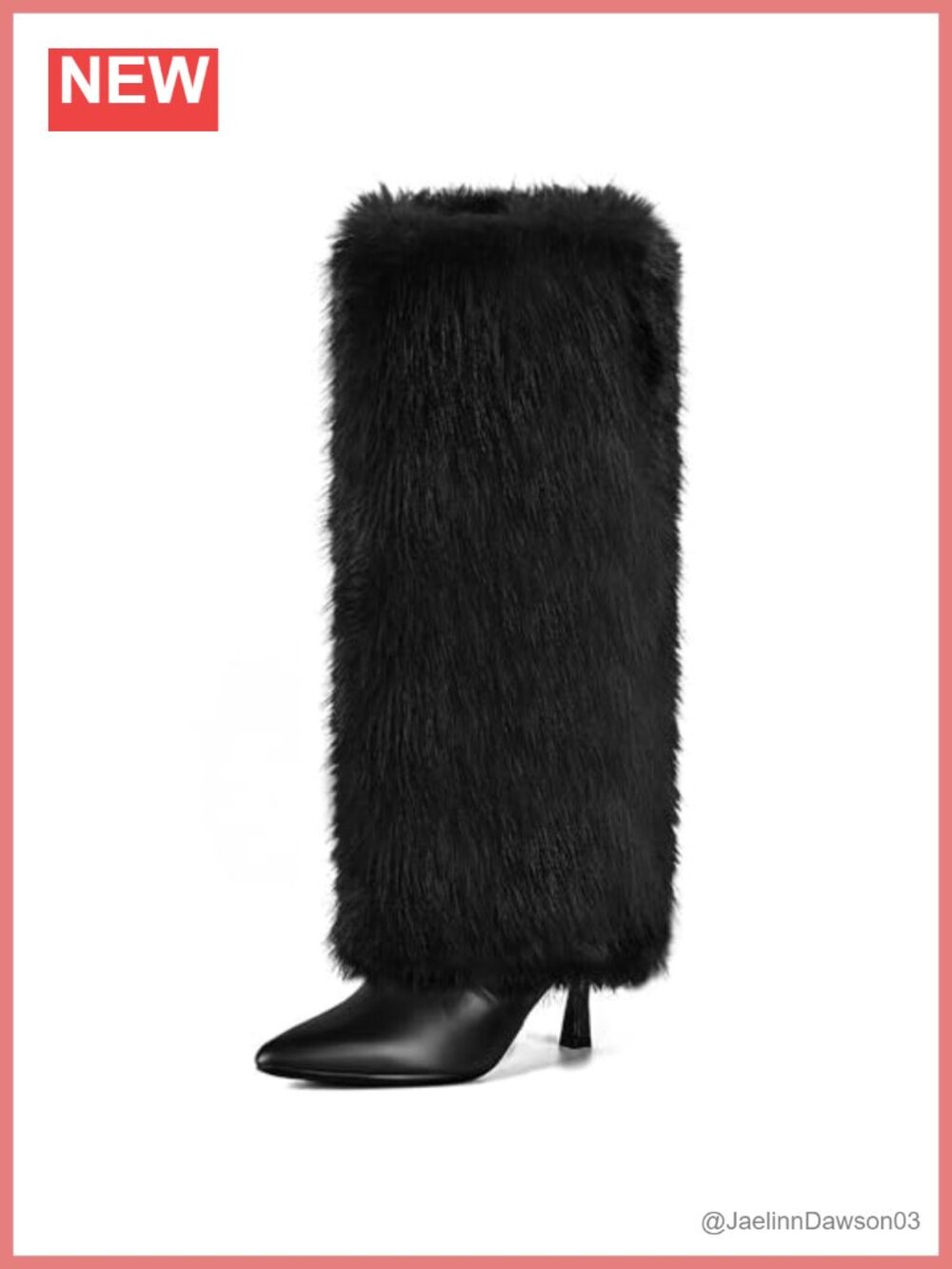 Women's Knee High Faux Fur Kitten Heel Boots, Zip Closure, Fluffy Winter Shoes